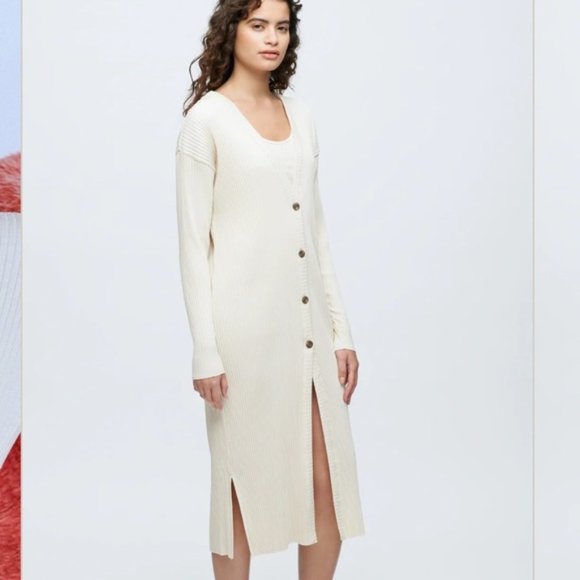 KOTN Sweaters - KOTN Midi Ribbed Cardigan Dusty Blue